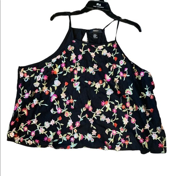 Forever 21 Tops - Black FLORAL HIGH NECK TANK‎